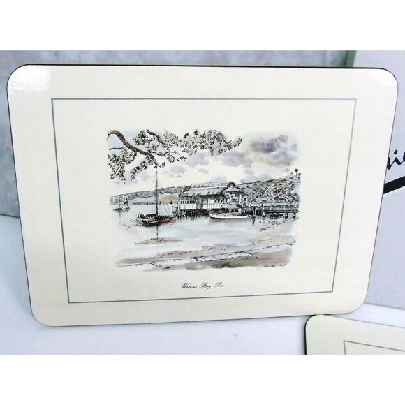 Jason Hard Placemats Set 6 Bay Rocks Lighthouse Sydney Castles Cork Back Box Vtg - Picture 2 of 9